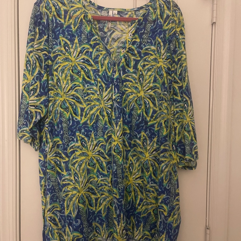 Blue and Green Tropical Print Women's Top LuLu B